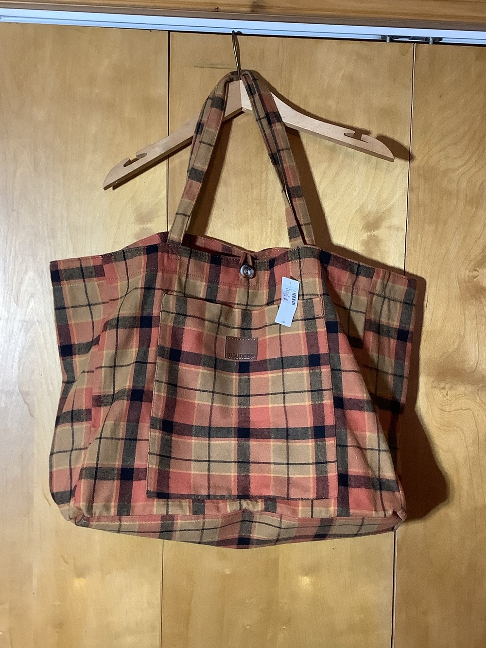 Maurices mustard/orange/black plaid flannel tote